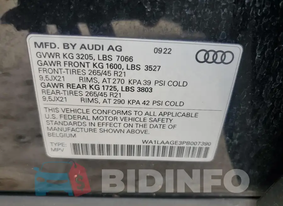 WA1LAAGE3PB007390 Photo# 14