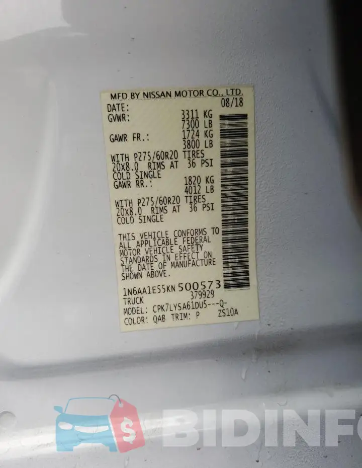 1N6AA1E55KN500573 Photo# 12
