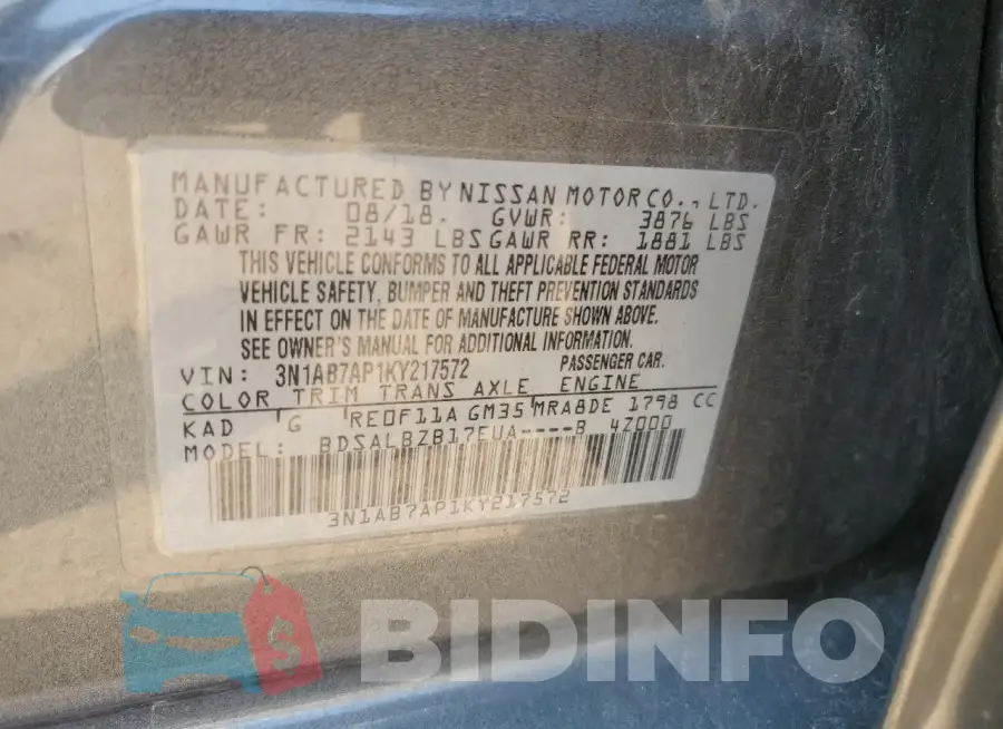 3N1AB7AP1KY217572 Photo# 12