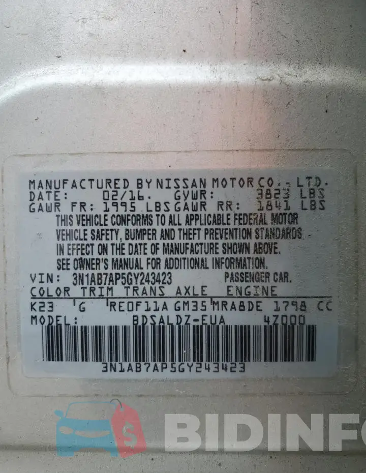3N1AB7AP5GY243423 Photo# 12