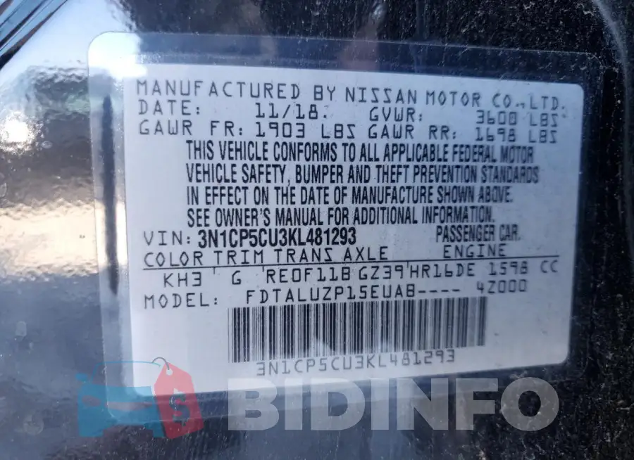 3N1CP5CU3KL481293 Photo# 14