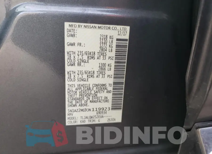 5N1AZ2MG9JN119923 Photo# 12