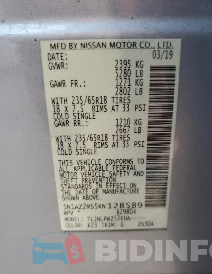 5N1AZ2MS5KN128589 Photo# 13