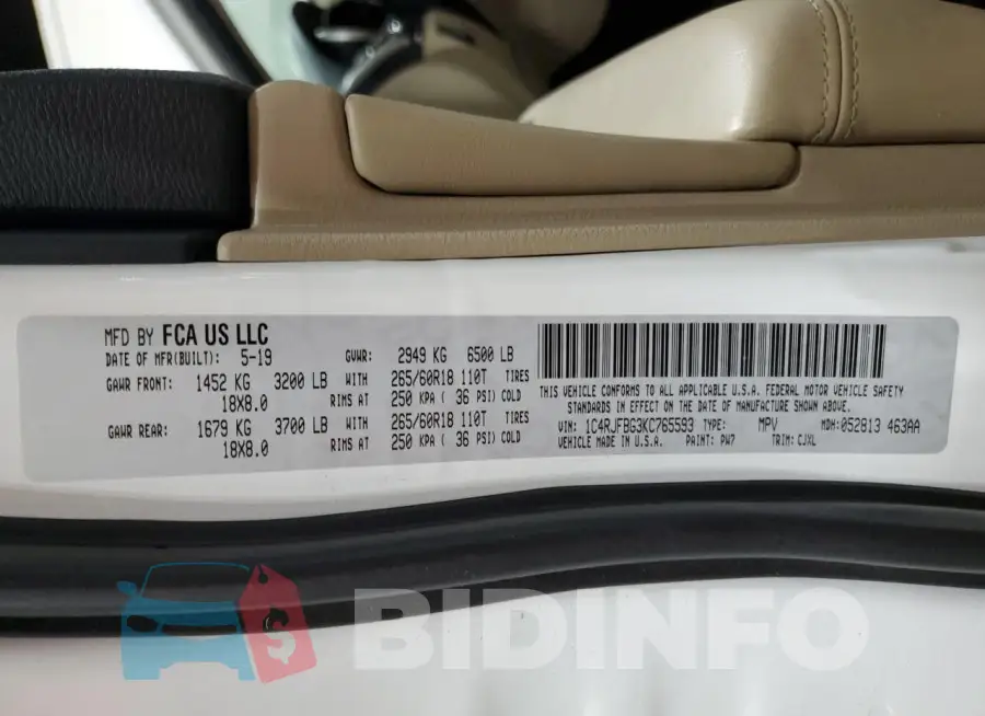1C4RJFBG3KC765593 Photo# 14