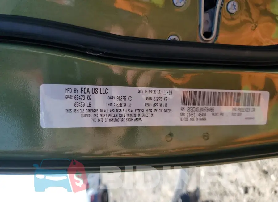 2C3CDXGJ0KH734083 Photo# 12