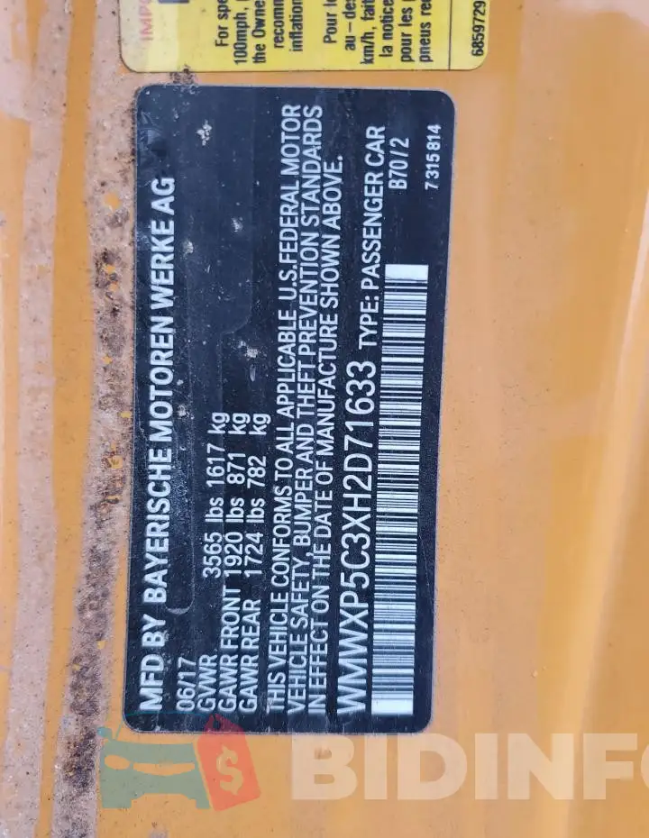 WMWXP5C3XH2D71633 Photo# 12