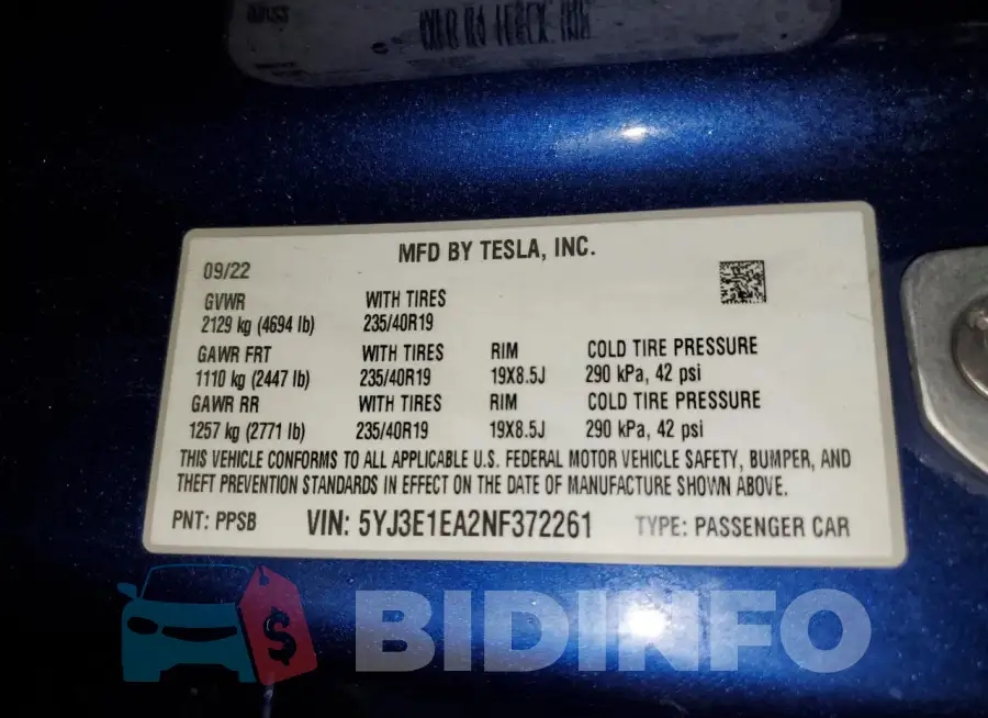 5YJ3E1EA2NF372261 Photo# 13