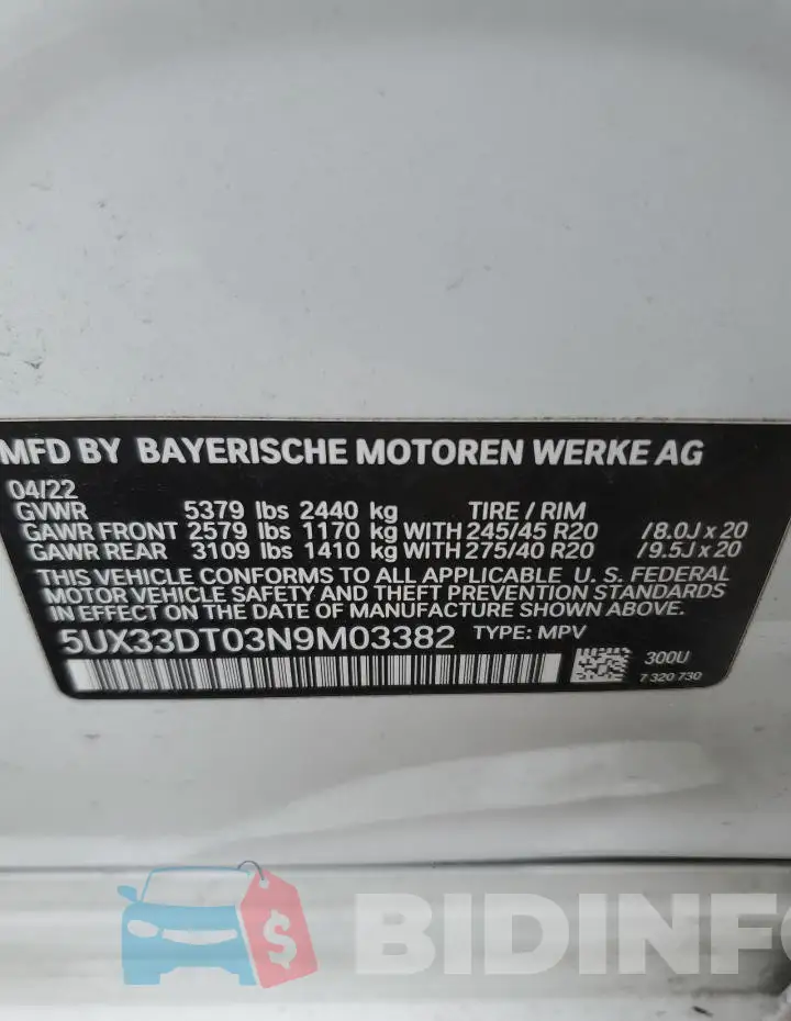 5UX33DT03N9M03382 Photo# 13