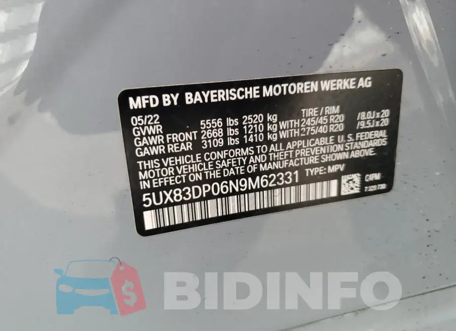 5UX83DP06N9M62331 Photo# 13
