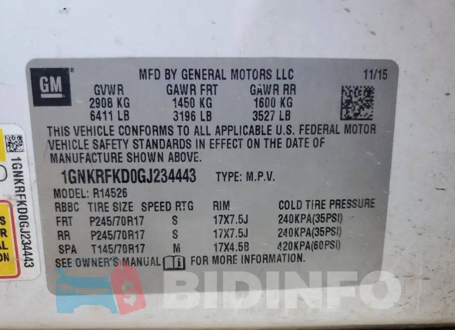 1GNKRFKD0GJ234443 Photo# 12