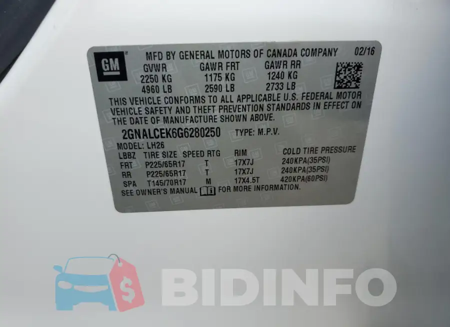 2GNALCEK6G6280250 Photo# 13