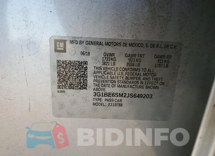 3G1BE6SM2JS649203 Photo# 12