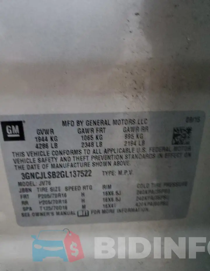 3GNCJLSB2GL137522 Photo# 13
