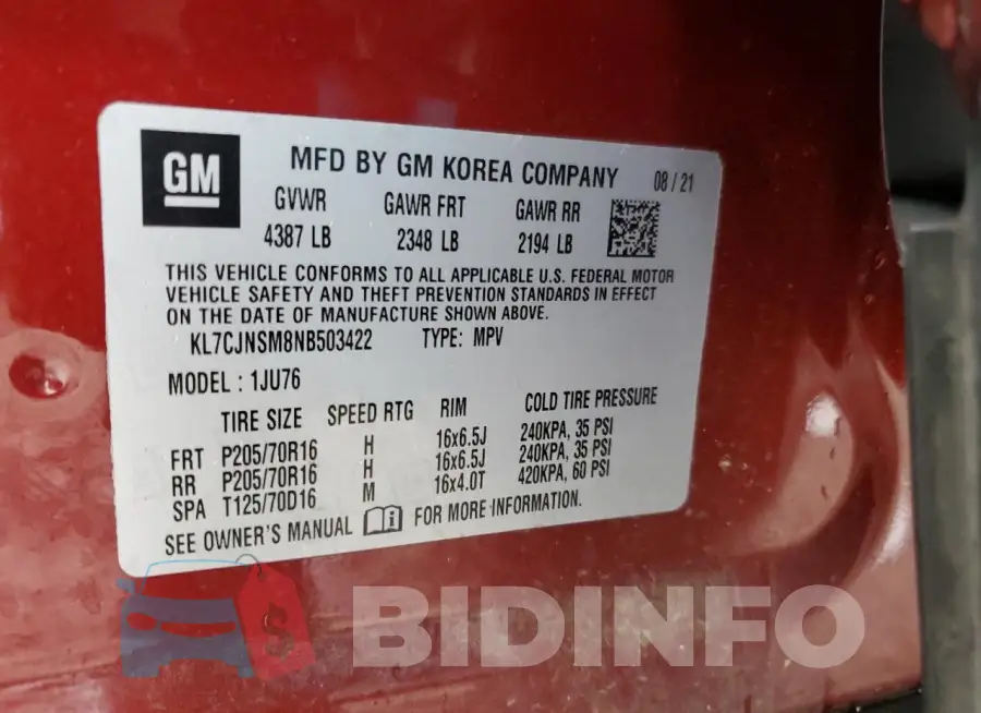 KL7CJNSM8NB503422 Photo# 13