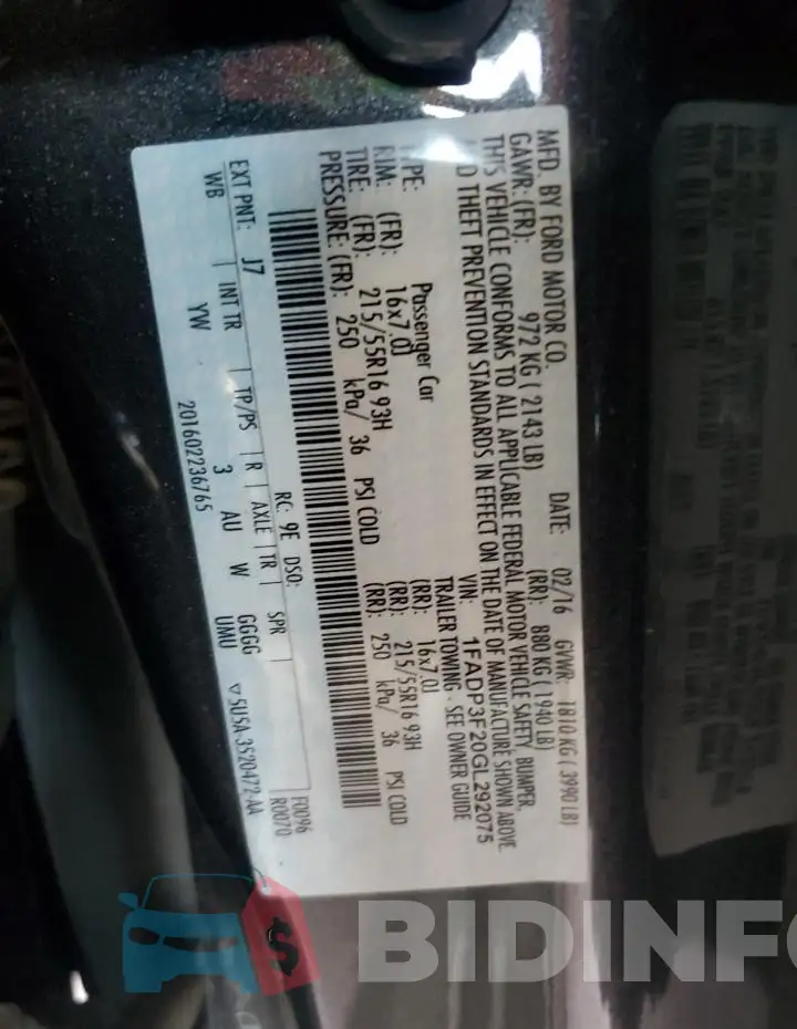 1FADP3F20GL292075 Photo# 12