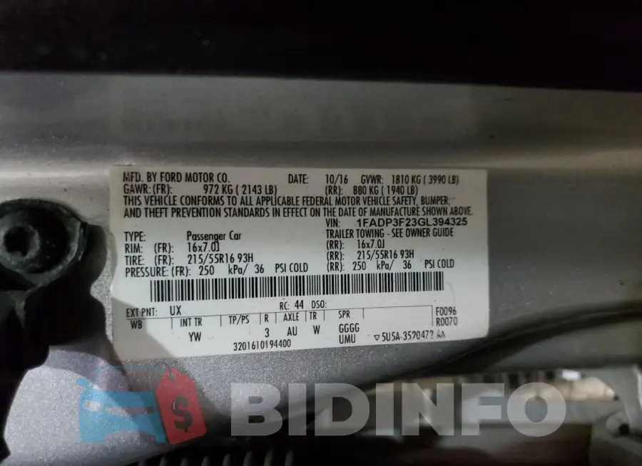1FADP3F23GL394325 Photo# 13
