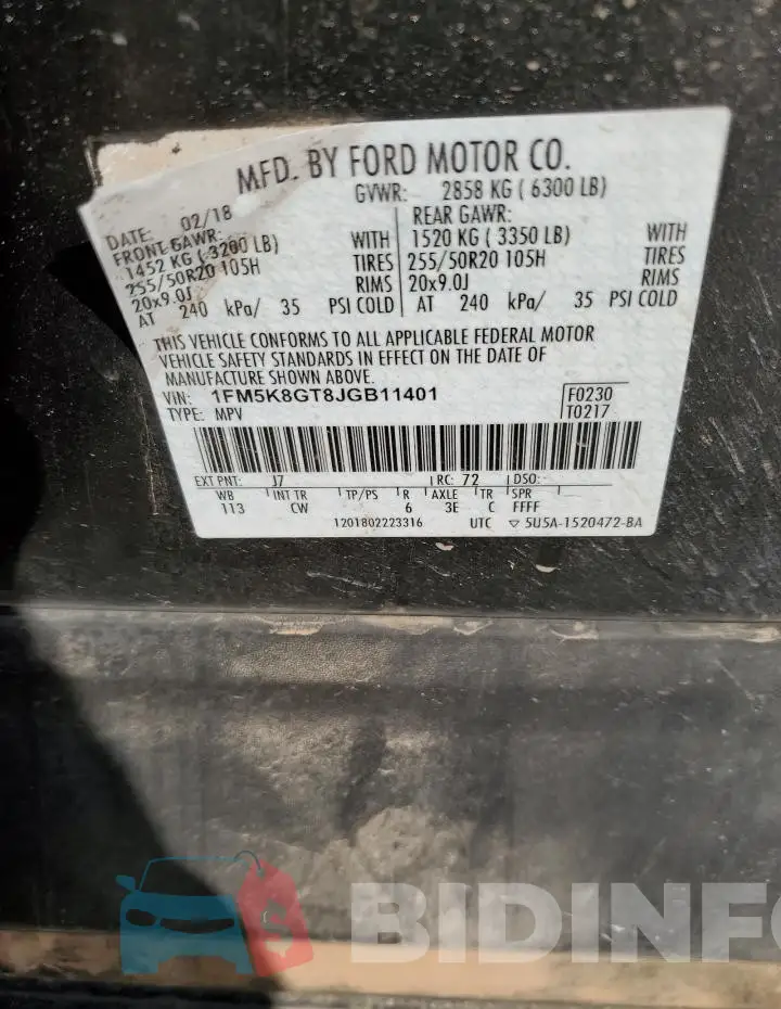 1FM5K8GT8JGB11401 Photo# 13