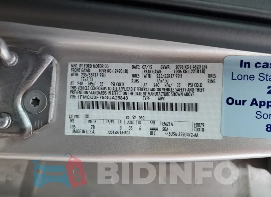 1FMCU0F75GUA28848 Photo# 14