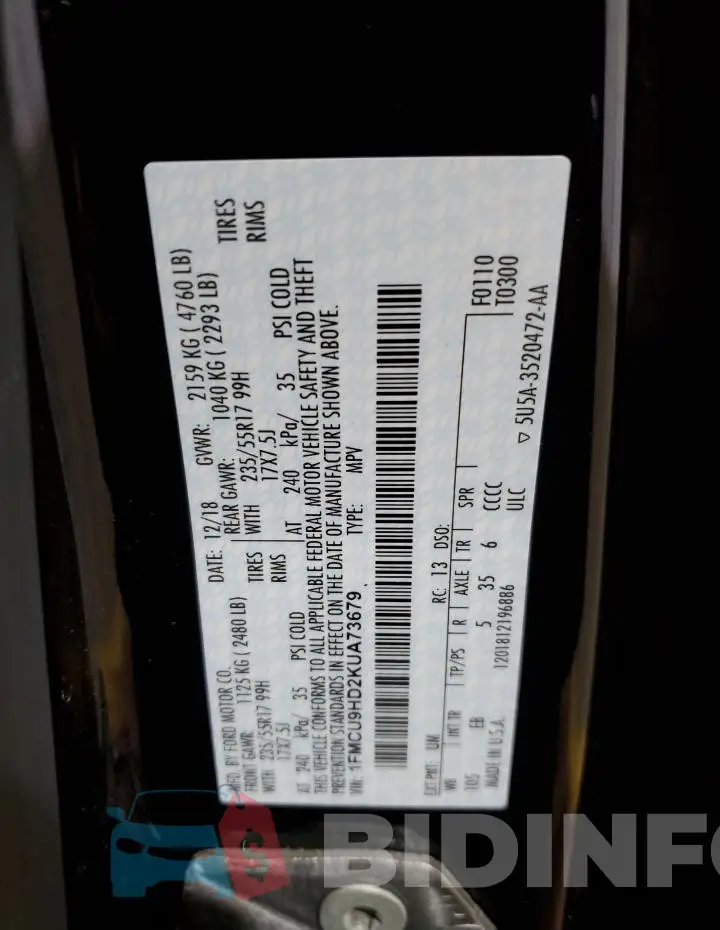 1FMCU9HD2KUA73679 Photo# 14