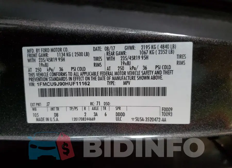 1FMCU9J90HUF11162 Photo# 12