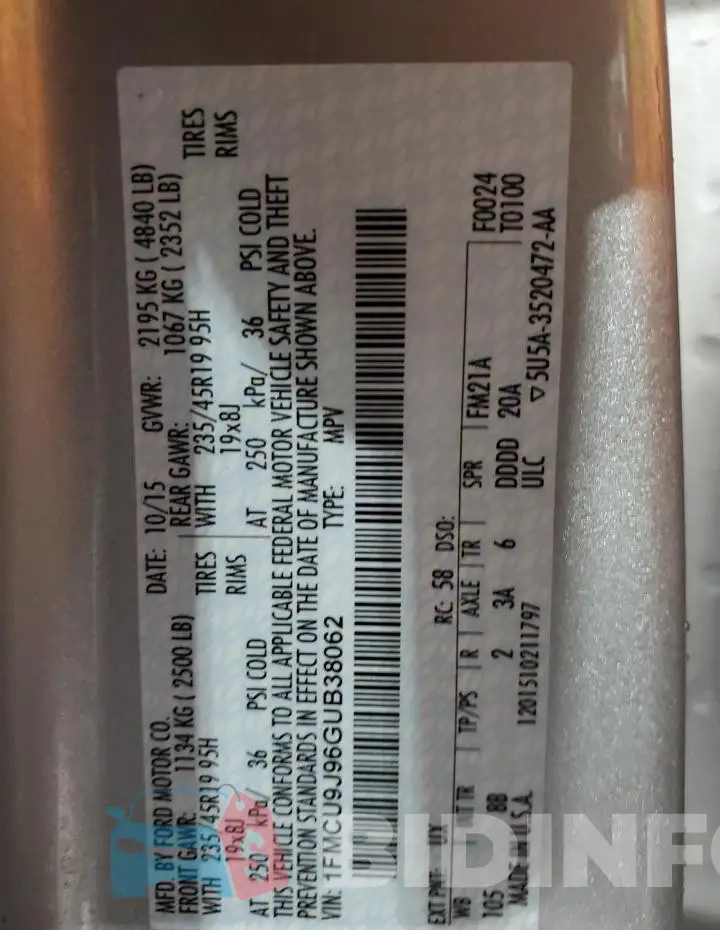 1FMCU9J96GUB38062 Photo# 14