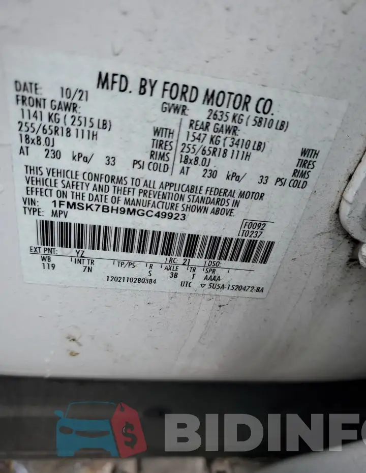 1FMSK7BH9MGC49923 Photo# 13