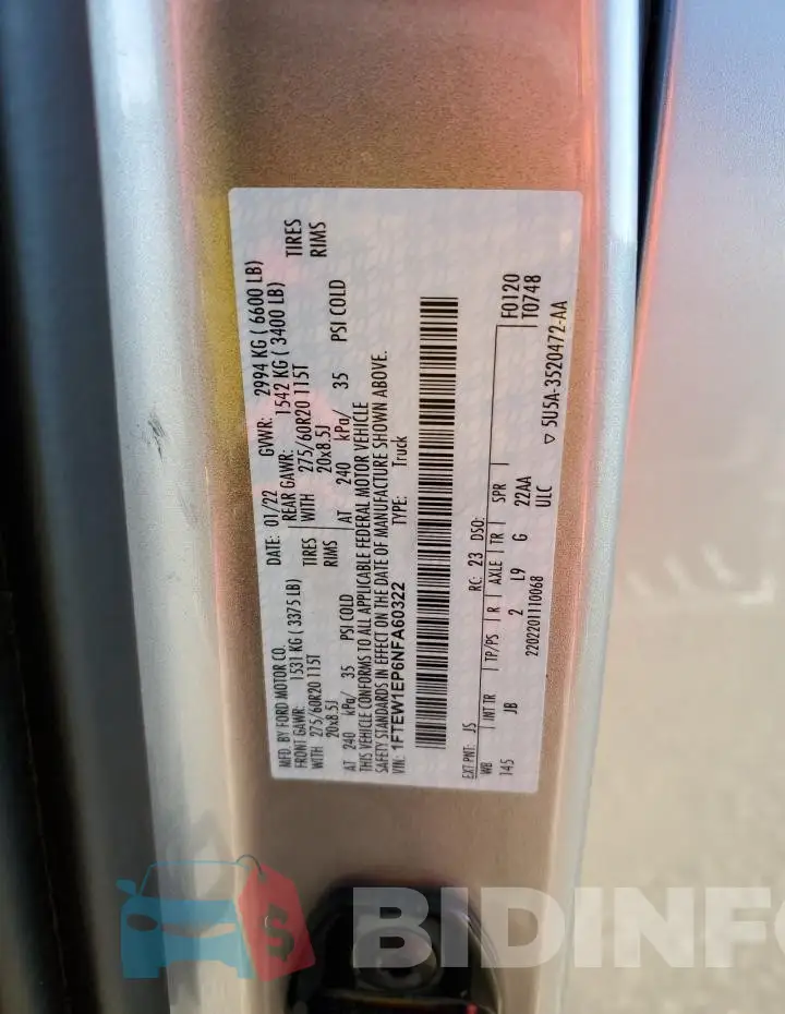 1FTEW1EP6NFA60322 Photo# 13