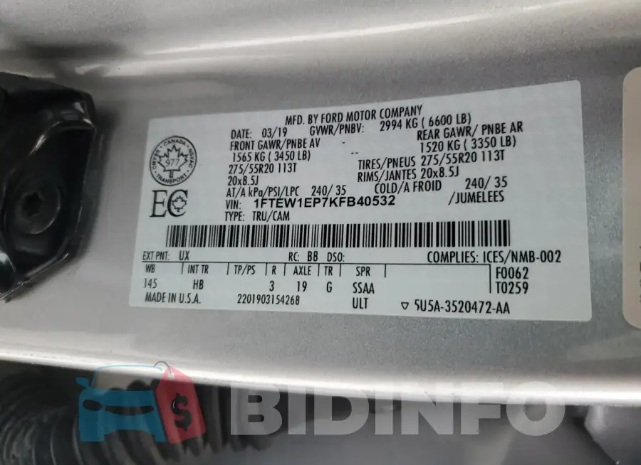 1FTEW1EP7KFB40532 Photo# 12