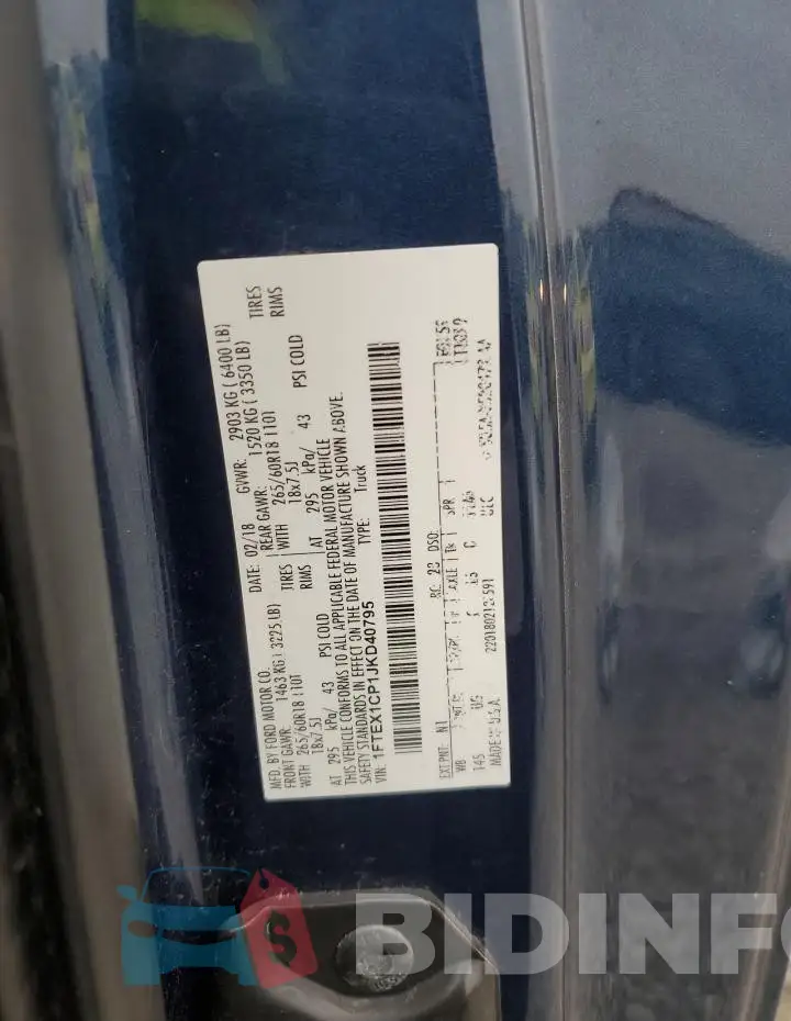 1FTEX1CP1JKD40795 Photo# 12