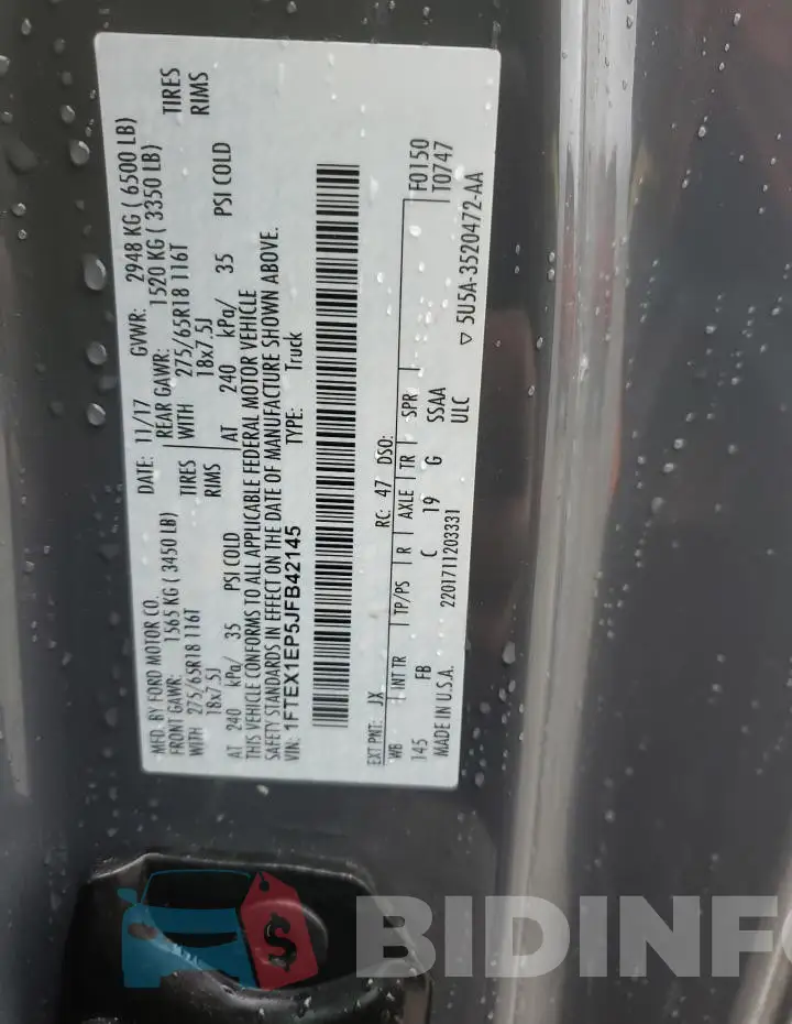 1FTEX1EP5JFB42145 Photo# 12