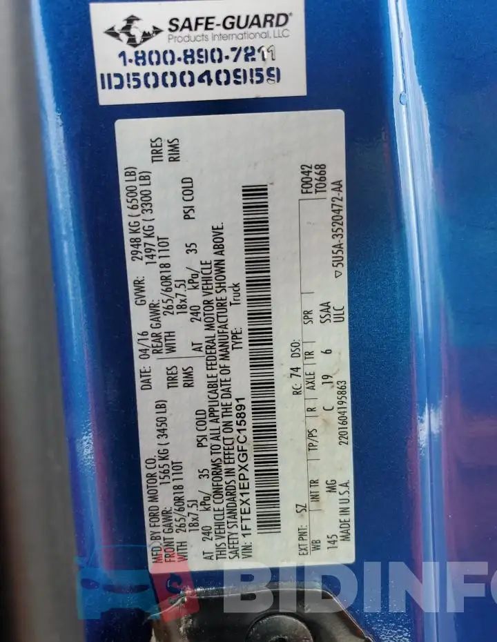 1FTEX1EPXGFC15891 Photo# 12