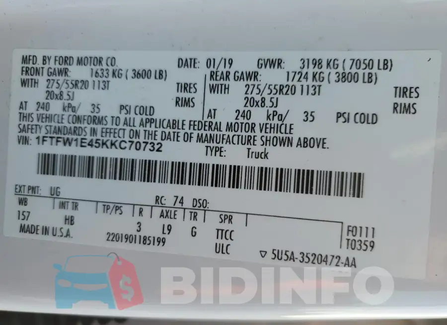 1FTFW1E45KKC70732 Photo# 12