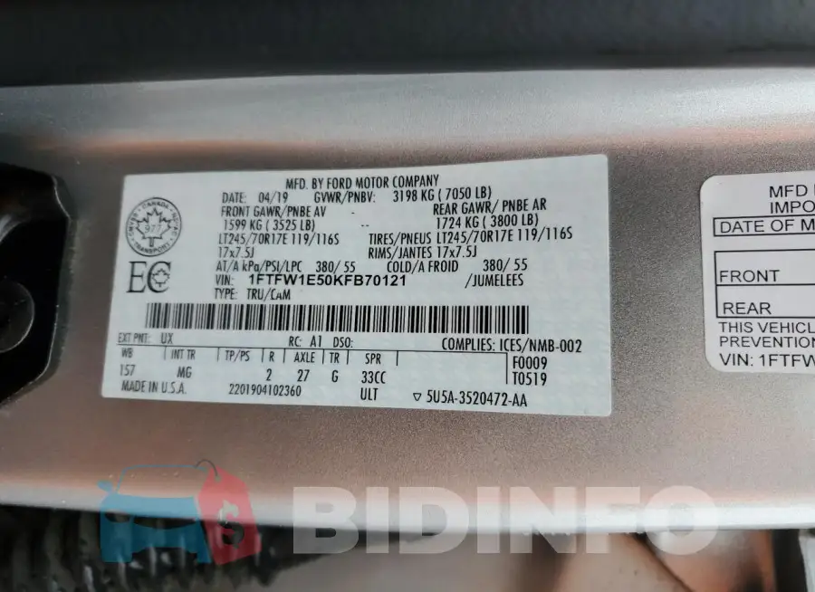 1FTFW1E50KFB70121 Photo# 12