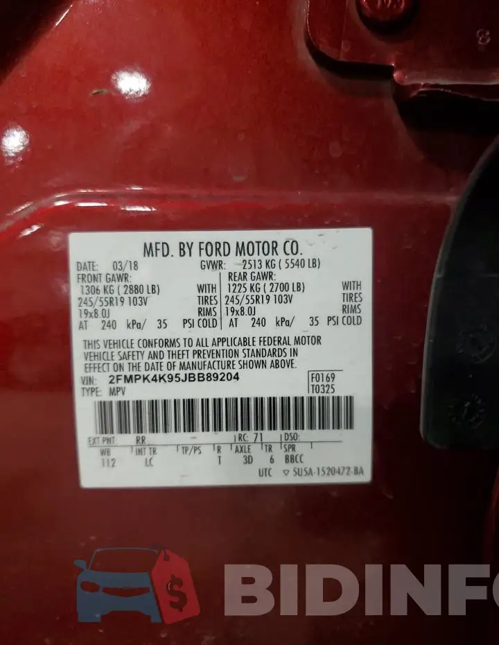 2FMPK4K95JBB89204 Photo# 13