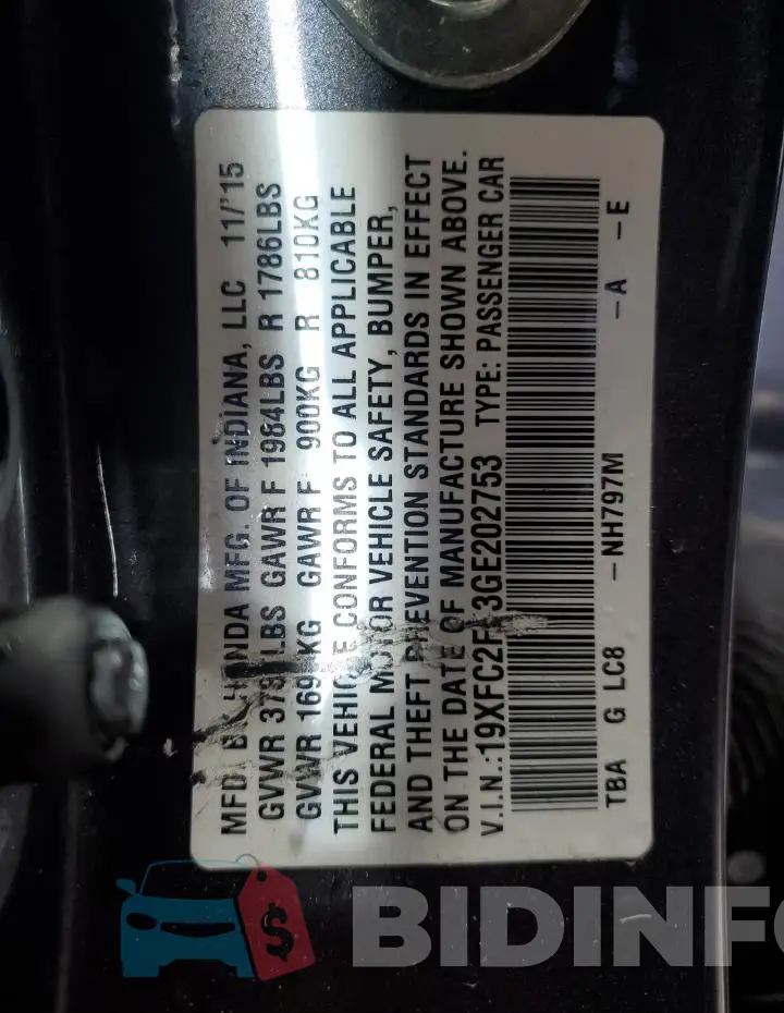 19XFC2F53GE202753 Photo# 12