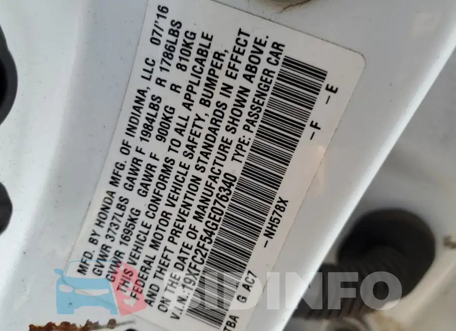 19XFC2F54GE076340 Photo# 12