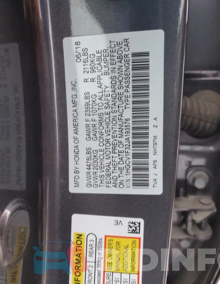 1HGCV1F32JA193576 Photo# 12