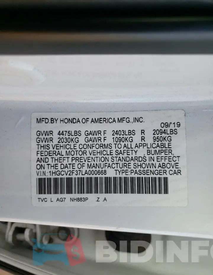 1HGCV2F37LA000668 Photo# 12