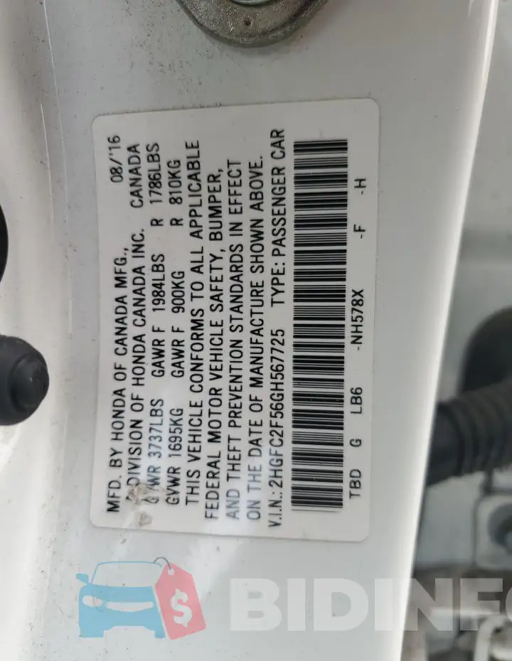 2HGFC2F56GH567725 Photo# 12