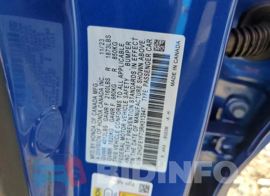 2HGFE1F73RH313947 Photo# 12