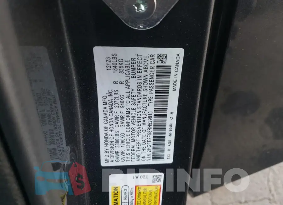 2HGFE2F53RH529818 Photo# 12