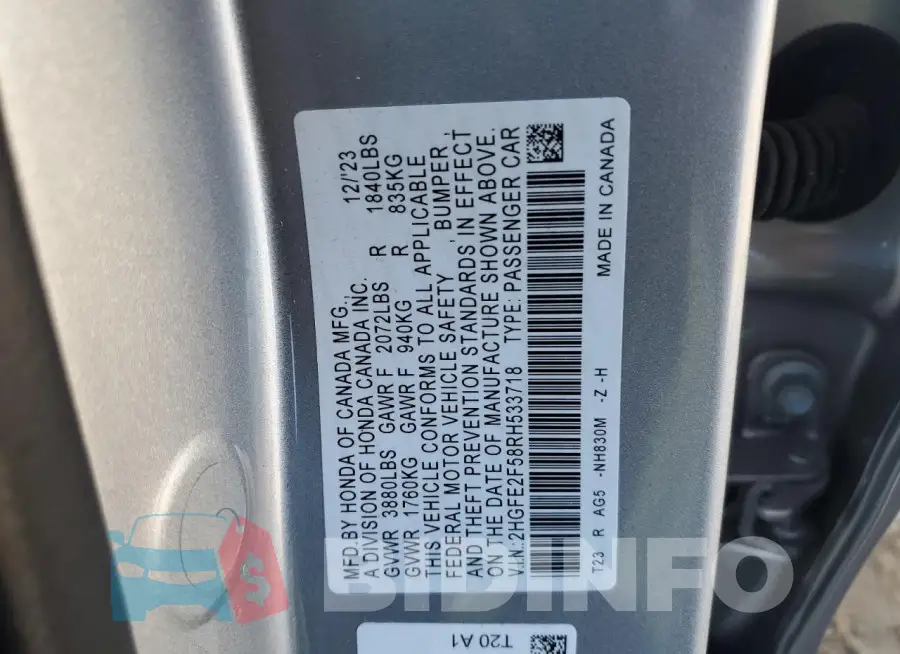 2HGFE2F58RH533718 Photo# 12