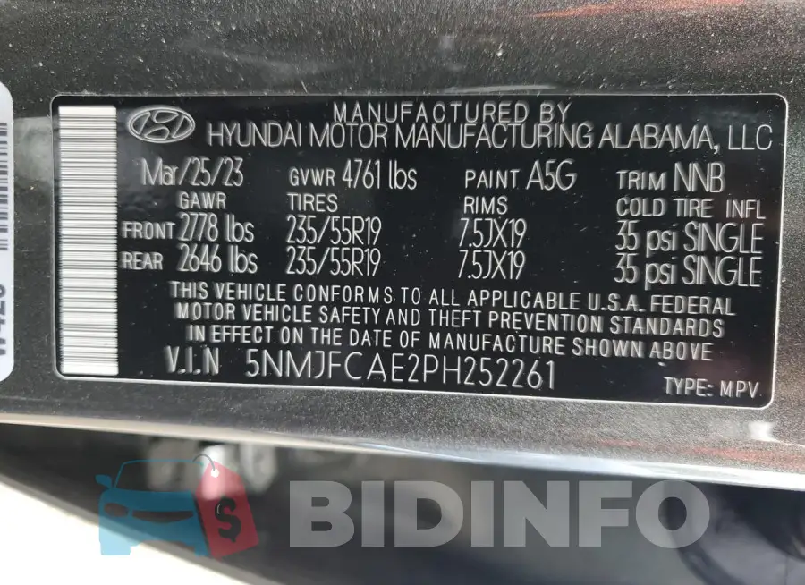 5NMJFCAE2PH252261 Photo# 13