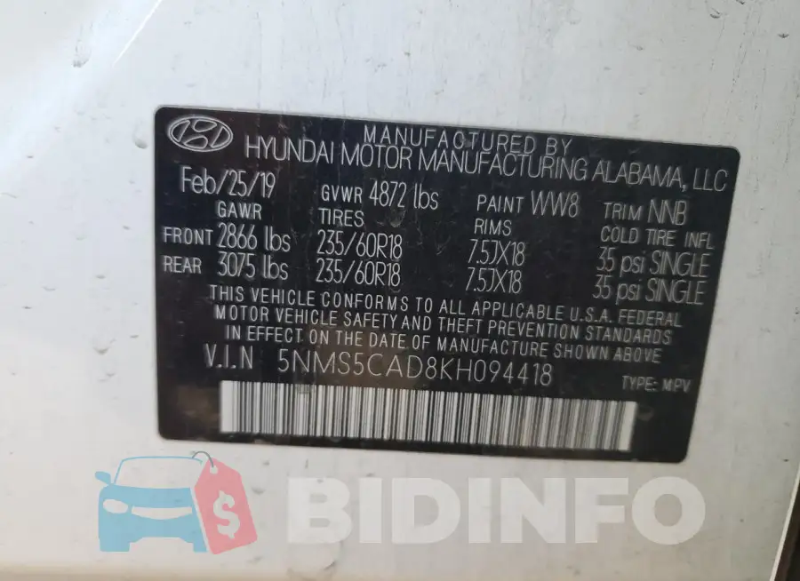 5NMS5CAD8KH094418 Photo# 12