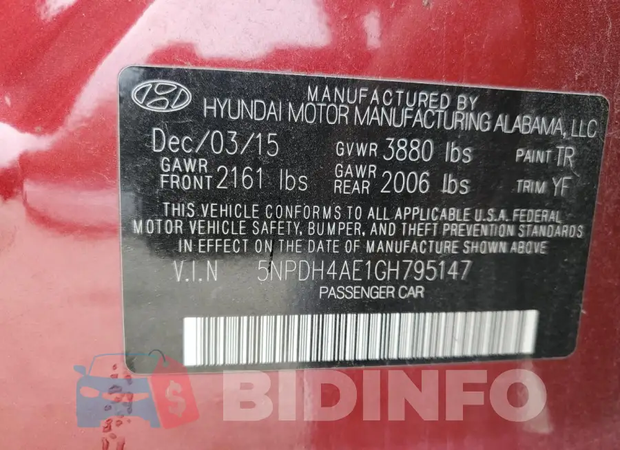 5NPDH4AE1GH795147 Photo# 12