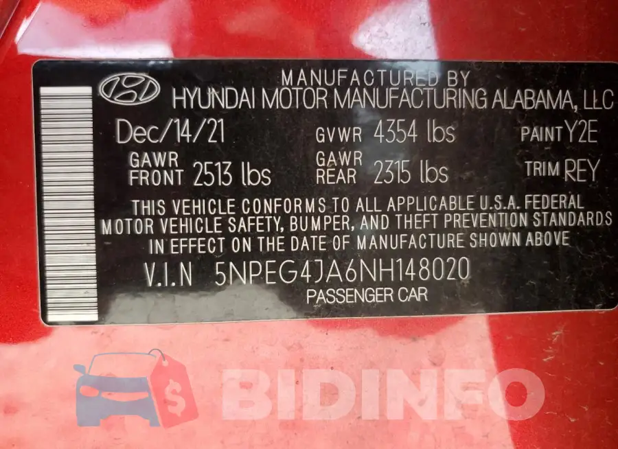 5NPEG4JA6NH148020 Photo# 12