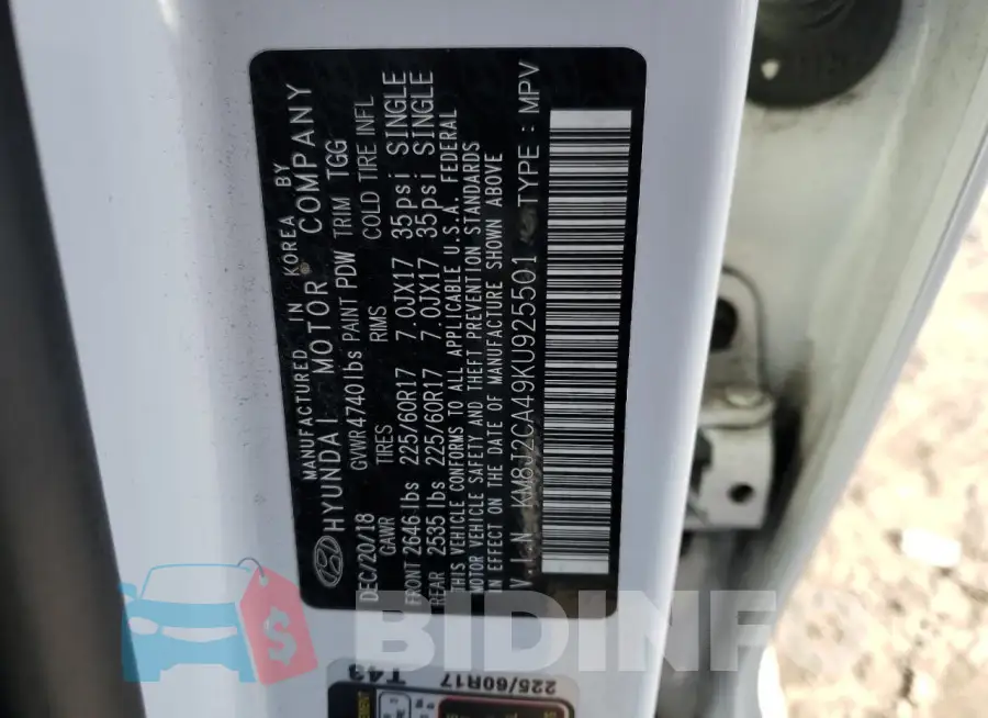 KM8J2CA49KU925501 Photo# 14