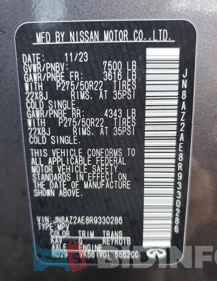 JN8AZ2AE8R9330286 Photo# 13