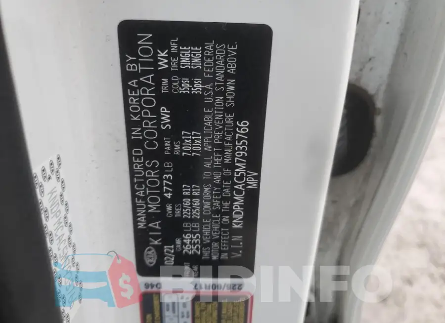 KNDPMCAC5M7935766 Photo# 13