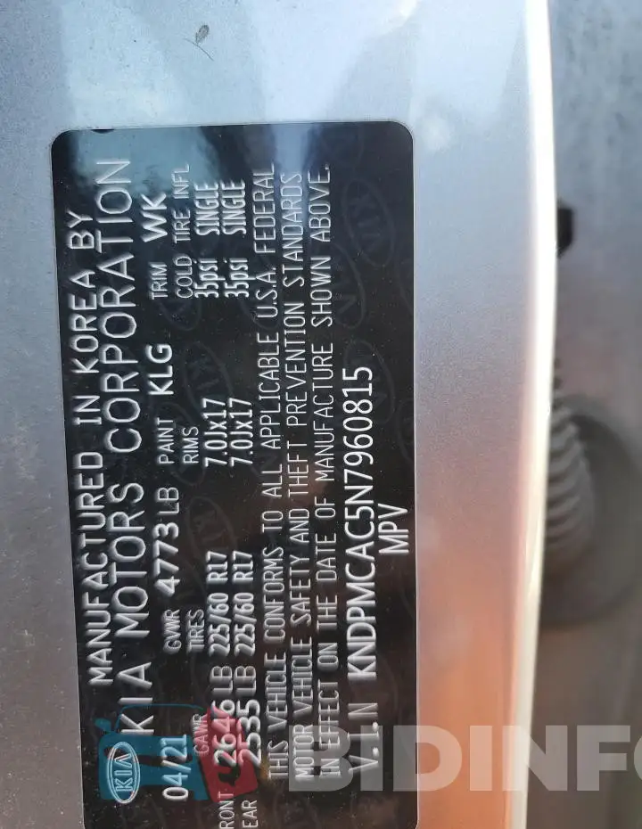 KNDPMCAC5N7960815 Photo# 13